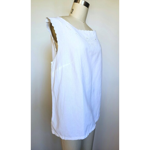 White LINEN Embroidered Blouse Floral Embroidered Blouse Peasant Italian L XL - Picture 6 of 8